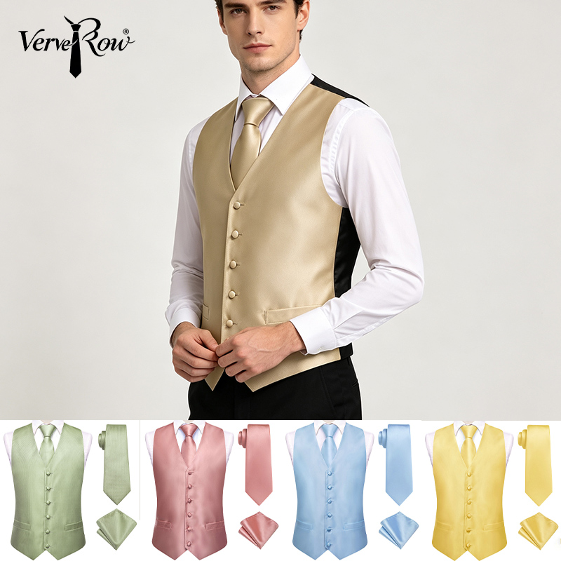 Men Formal Wear Vest - VerveRow Men Solid Satin V‑Neck Vest