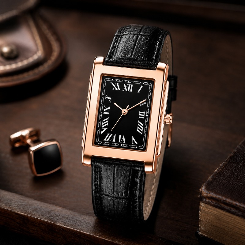 Men'S Formal Wear Belt - Classic Business Men Watch Square Roman