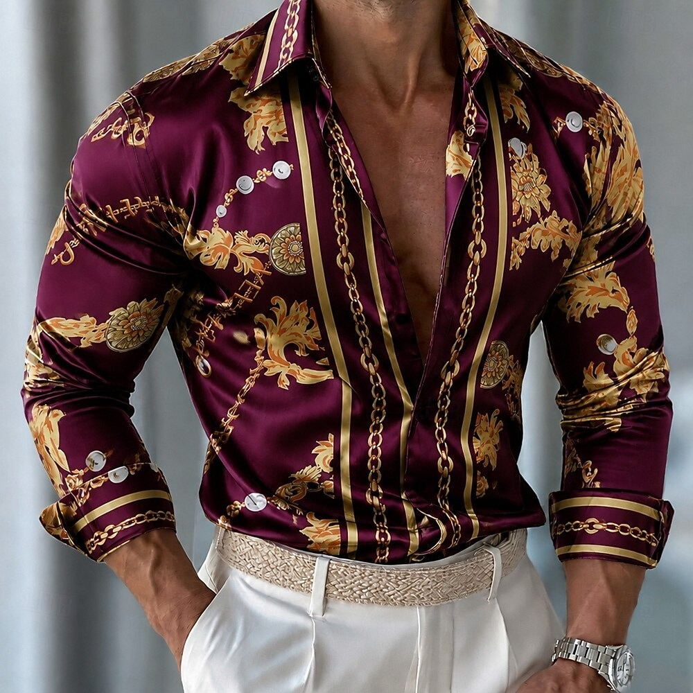 Men'S Holiday Formal Wear - Men's Floral Satin Shirt Formal Shirt