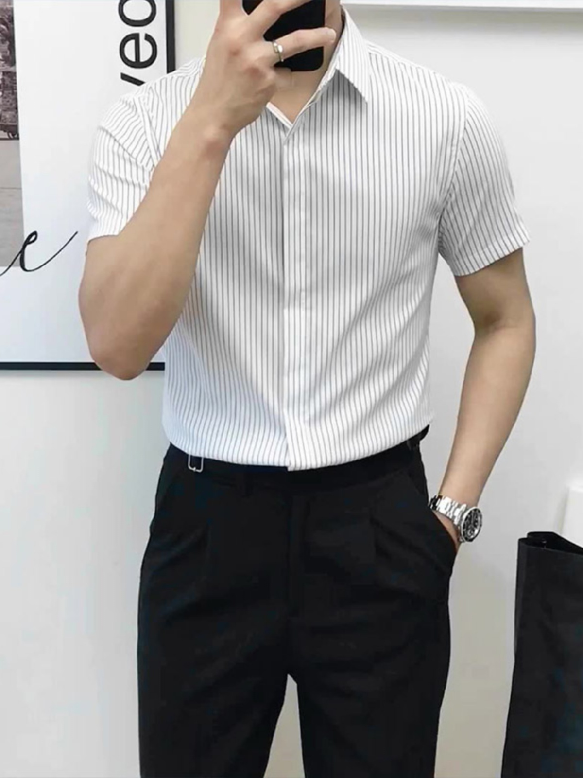 Slim Fit Striped Short Sleeve  - đánh giá và giá Men'S Urban Formal Wear