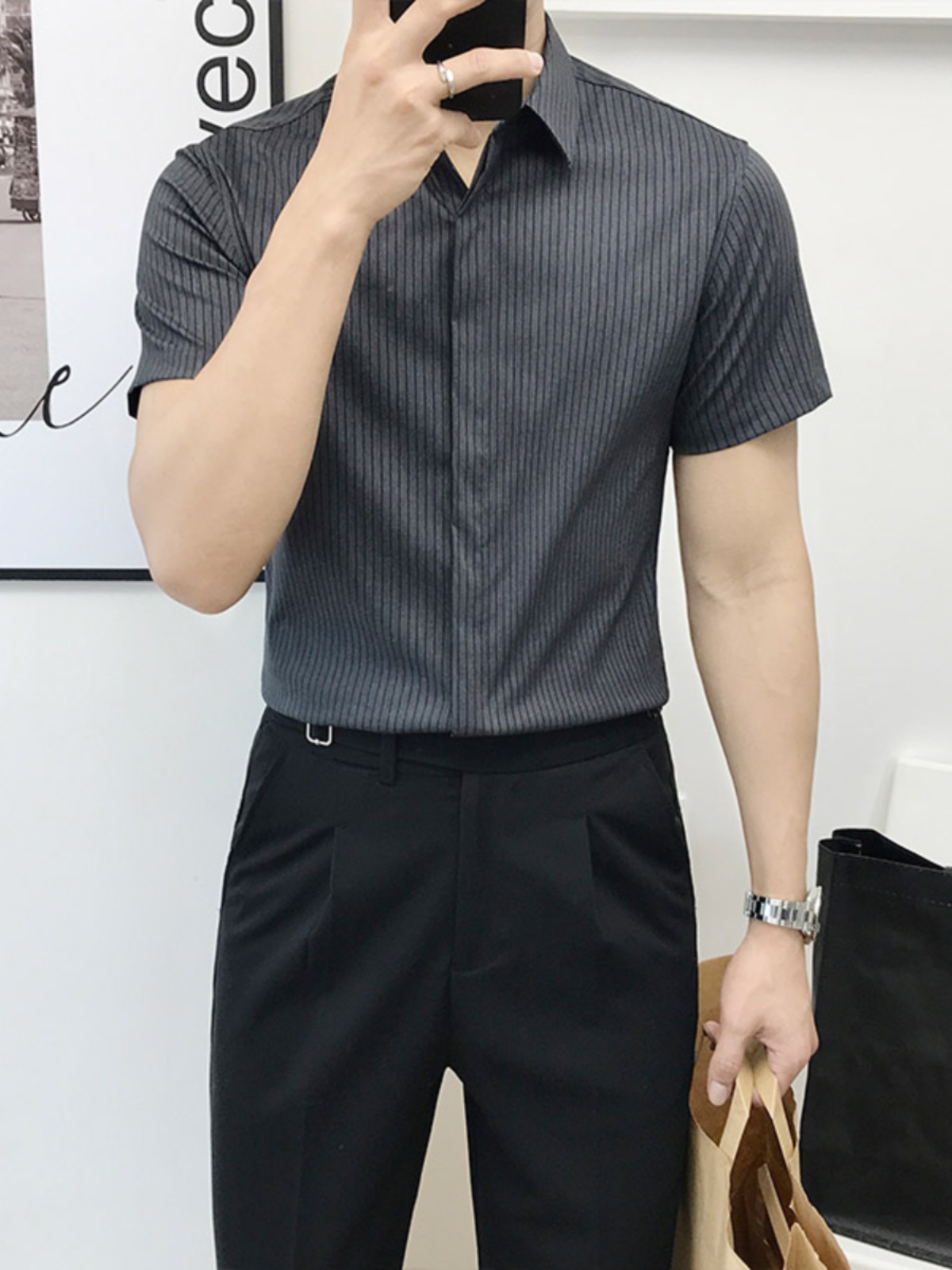 Slim Fit Striped Short Sleeve  - đánh giá và giá Men'S Urban Formal Wear