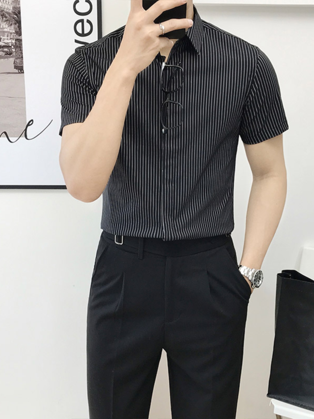 Slim Fit Striped Short Sleeve  - đánh giá và giá Men'S Urban Formal Wear