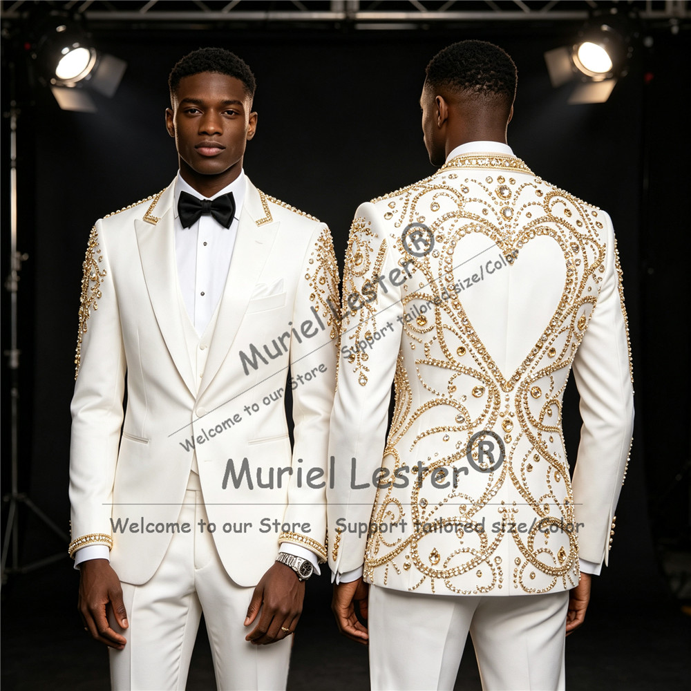 3 Piece Sets Gold Diamond Bead - đánh giá và giá Men Formal Wear For Wedding
