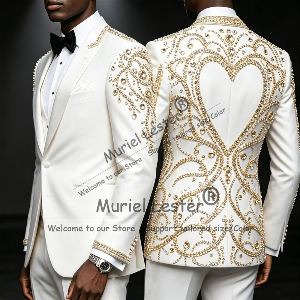 3 Piece Sets Gold Diamond Bead - đánh giá và giá Men Formal Wear For Wedding